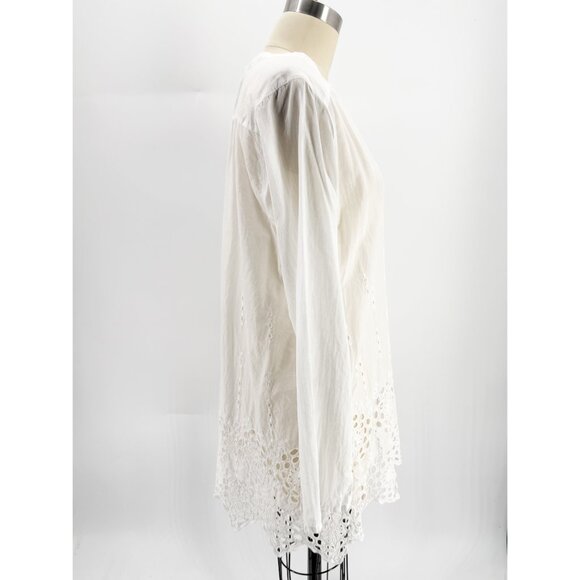 JW Johnny Was White Cotton Eyelet LSV Tunic Top M - Picture 2 of 8